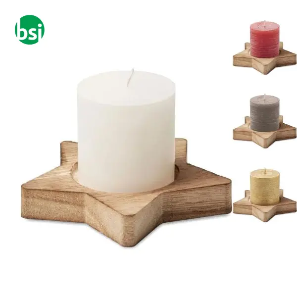 Candle on star wooden base - LOTUS -  1