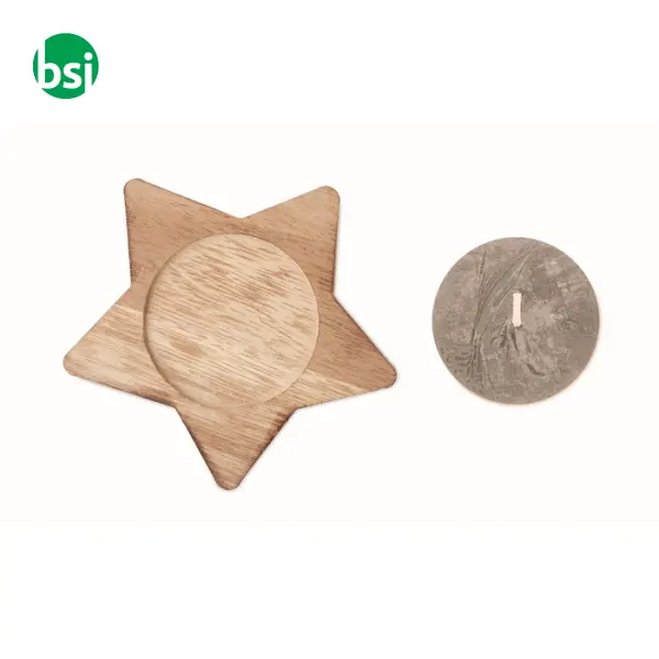 Candle on star wooden base - LOTUS -  8