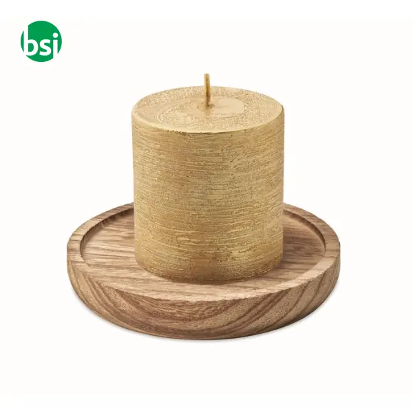 Candle on round wooden base - PENTAS -  17