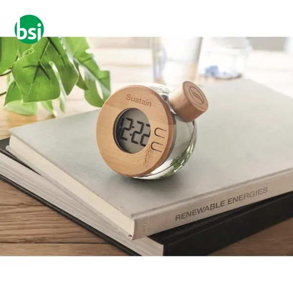 Water powered bamboo LCD clock - DROPPY LUX -  3