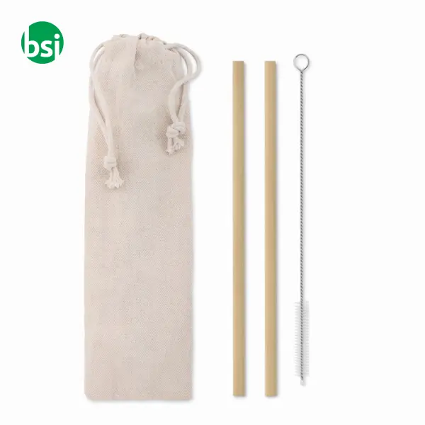 Bamboo Straw w/brush in pouch - NATURAL STRAW -  1