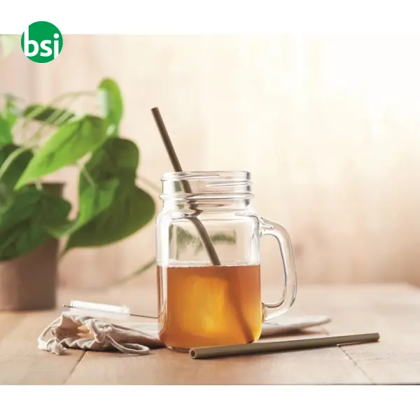 Bamboo Straw w/brush in pouch - NATURAL STRAW -  2