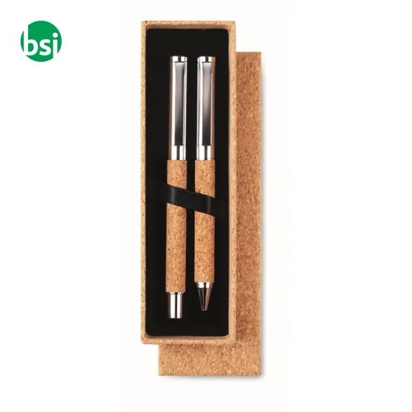 Metal Ball pen set in cork box  - QUERCUS -  2