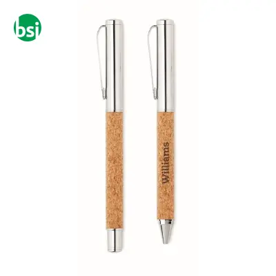 Metal Ball pen set in cork box  - QUERCUS - Immagine 4