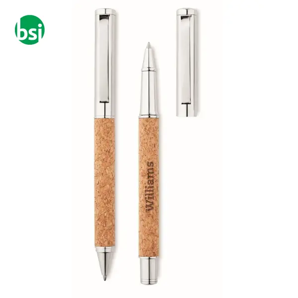 Metal Ball pen set in cork box  - QUERCUS -  8