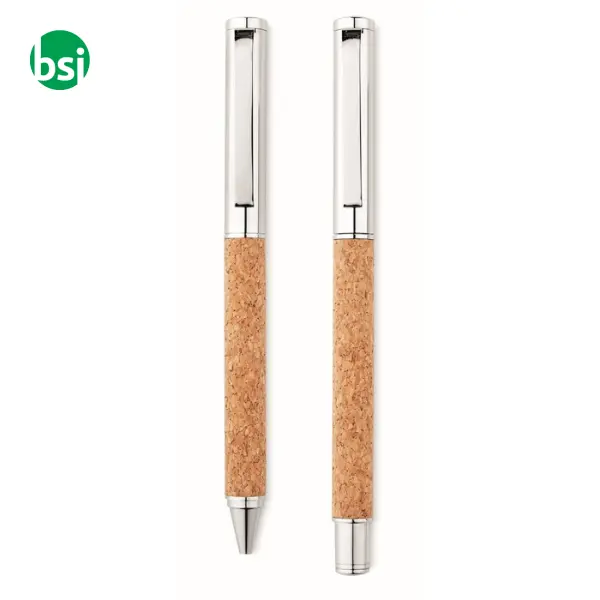 Metal Ball pen set in cork box  - QUERCUS -  9