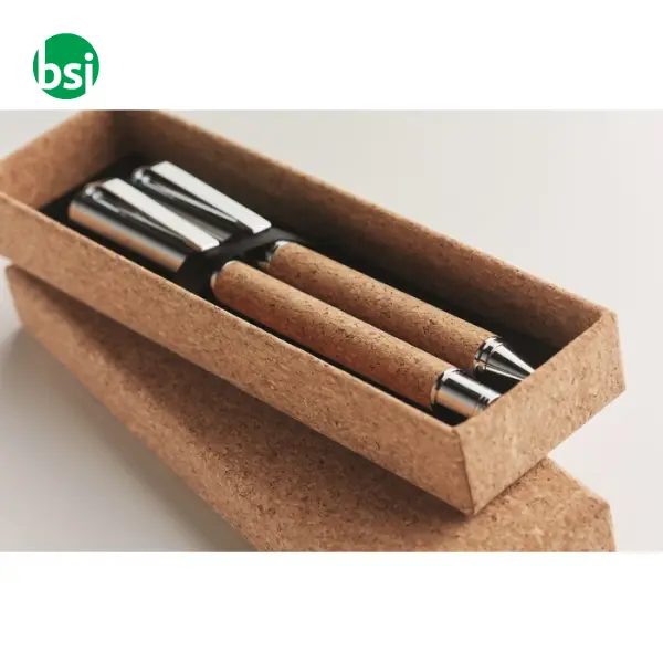 Metal Ball pen set in cork box  - QUERCUS -  10
