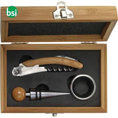 Stainless steel and bamboo wine set Leonie - Immagine 7
