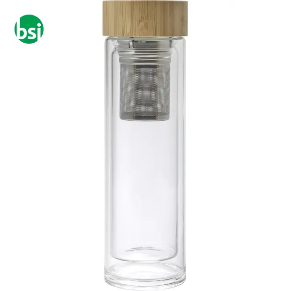 Bamboo and glass double walled bottle Vicente -  3