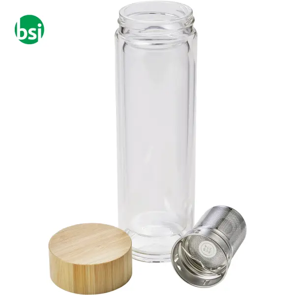 Bamboo and glass double walled bottle Vicente -  2