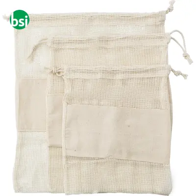 Set of three reusasable cotton mesh produce bags - Immagine 3