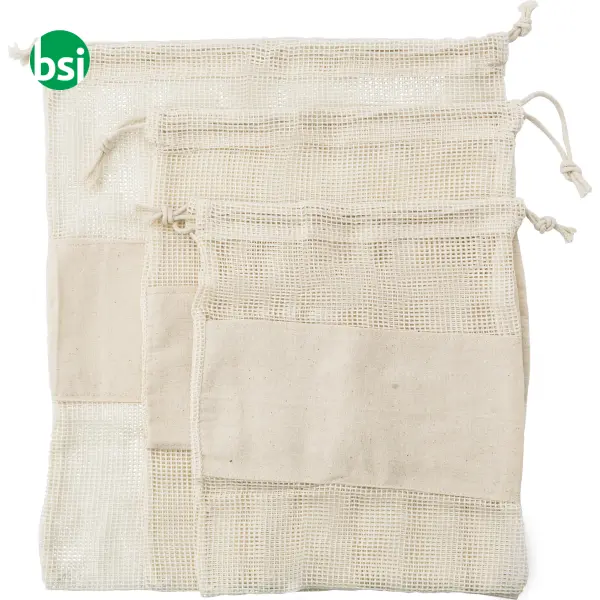Set of three reusasable cotton mesh produce bags -  3