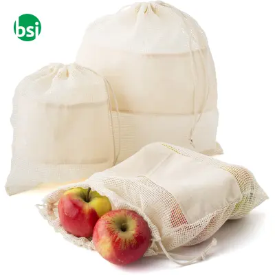 Set of three reusasable cotton mesh produce bags - Immagine 5