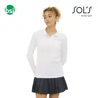 Printed logo women's white polo PERFECT LSL Sol's