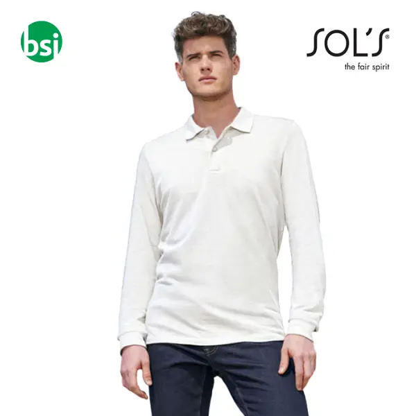 Customizable men's white polo PERFECT LSL Sol's -  1