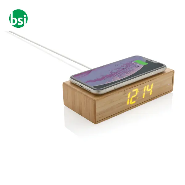 Bamboo alarm clock with 5W wireless charger -  3