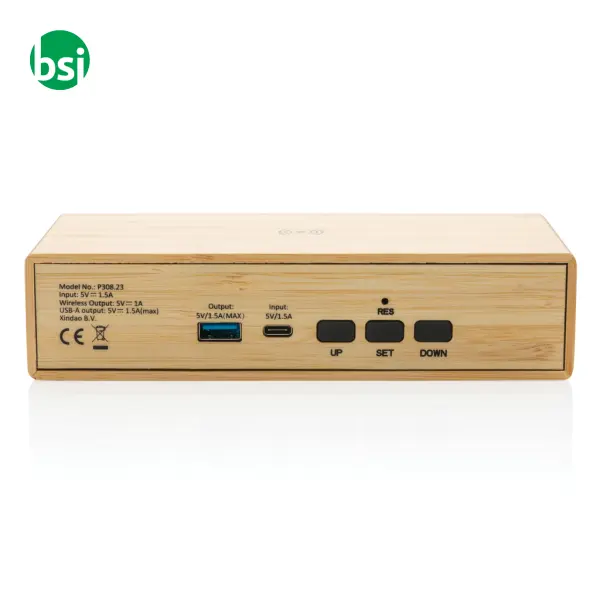 Bamboo alarm clock with 5W wireless charger -  5