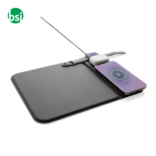 Swiss peak RCS recycled PU 15W 3 in 1 charging mousepad -  3