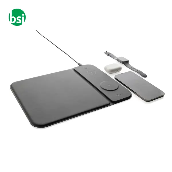 Swiss peak RCS recycled PU 15W 3 in 1 charging mousepad -  4