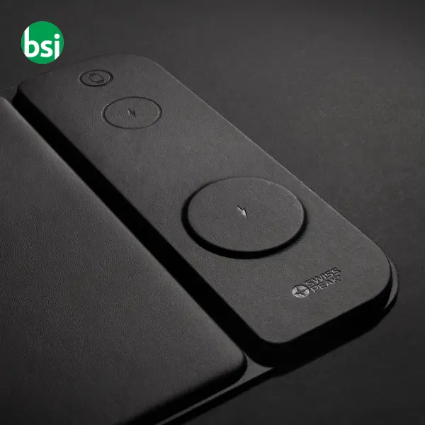 Swiss peak RCS recycled PU 15W 3 in 1 charging mousepad -  10