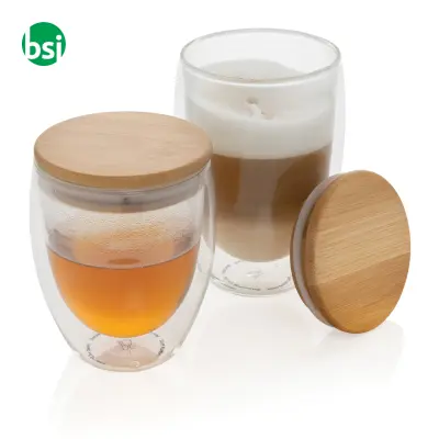 Customized double wall glass with bamboo lid