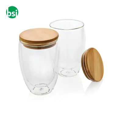 Double wall borosilicate glass with bamboo lid - Immagine 2