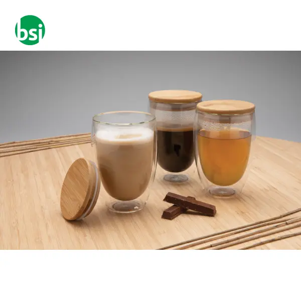 Double wall borosilicate glass with bamboo lid -  9