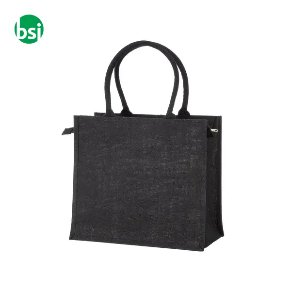 Jute bag with cotton handles features zipper closure FANO -  22