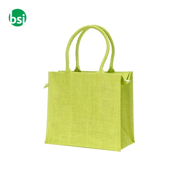 Jute bag with cotton handles features zipper closure FANO -  1