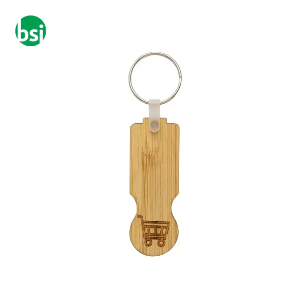 Bamboo shopping cart token with key ring -  2
