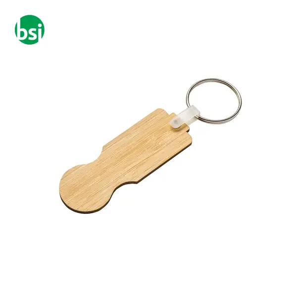 Bamboo shopping cart token with key ring -  3