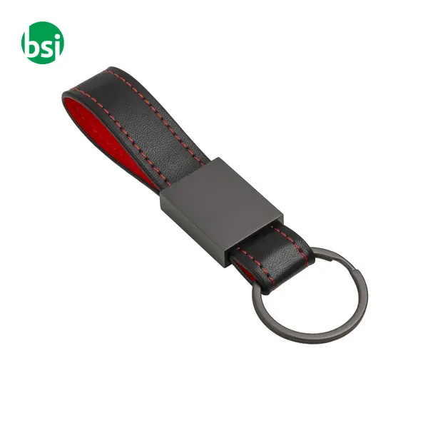 Keychain with colored stitching - metal plaque and ring -  1