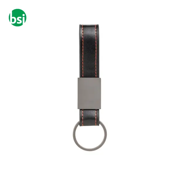 Keychain with colored stitching - metal plaque and ring -  2
