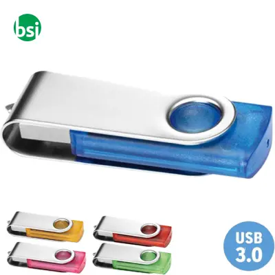 USB 64GB Customisable Flash Drive - 3.0 Twister Transparent