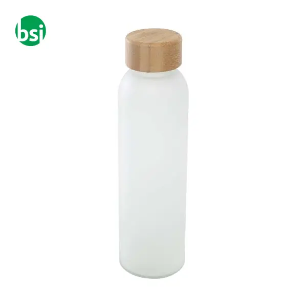 Lume 500 ml matte soda lime glass bottle with bamboo lid -  6