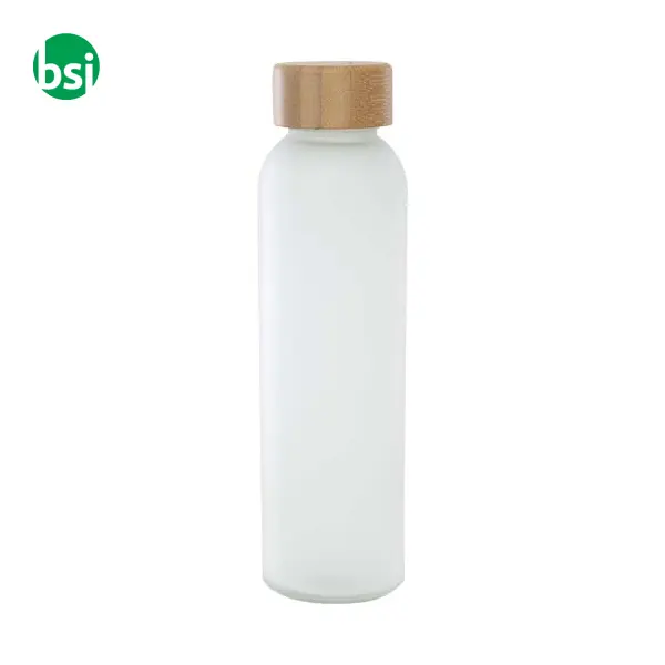 Lume 500 ml matte soda lime glass bottle with bamboo lid -  3