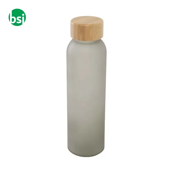 Lume 500 ml matte soda lime glass bottle with bamboo lid -  7