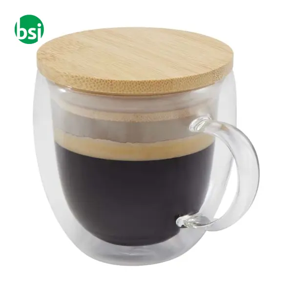 Lenora 250 ml glass cup with bamboo lid -  1