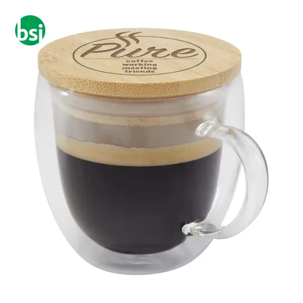 Lenora 250 ml glass cup with bamboo lid -  2