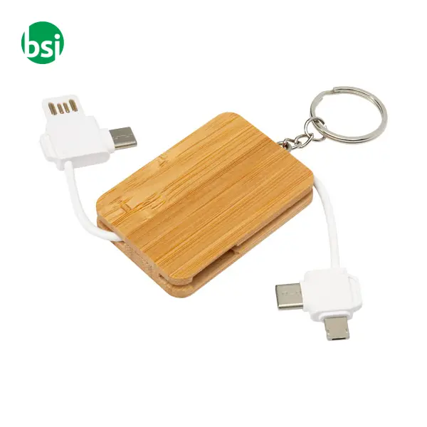 Reel 6-in-1 retractable bamboo key ring charging cable  - 124329 -  1