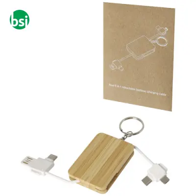 Reel 6-in-1 retractable bamboo key ring charging cable  - 124329 - Immagine 5