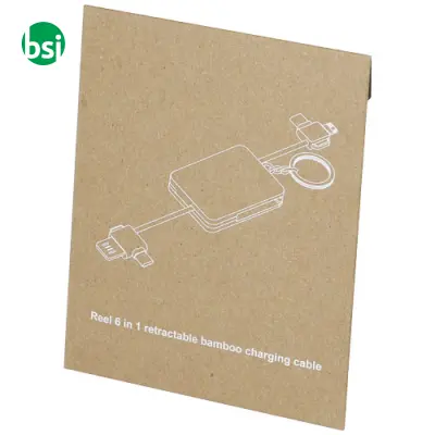 Reel 6-in-1 retractable bamboo key ring charging cable  - 124329 - Immagine 2