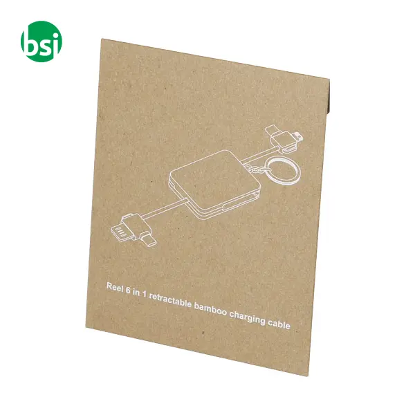 Reel 6-in-1 retractable bamboo key ring charging cable  - 124329 -  2