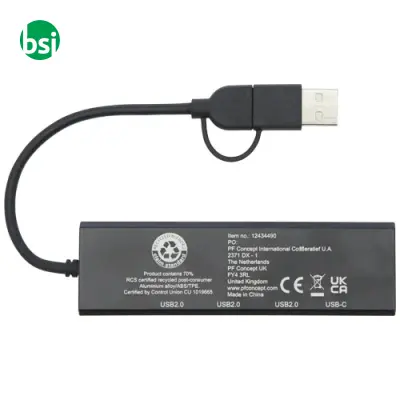 Rise RCS recycled aluminium USB 2.0 hub - Immagine 5