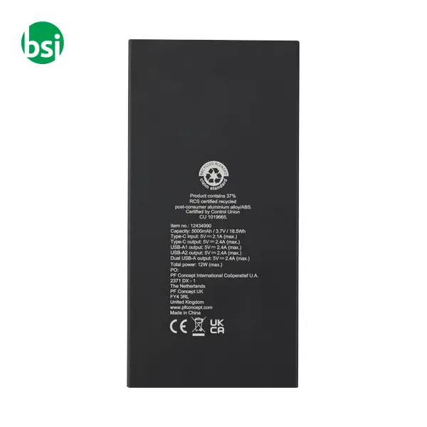 Connect 5000 mAh RCS recycled aluminium power bank - 124349 -  5