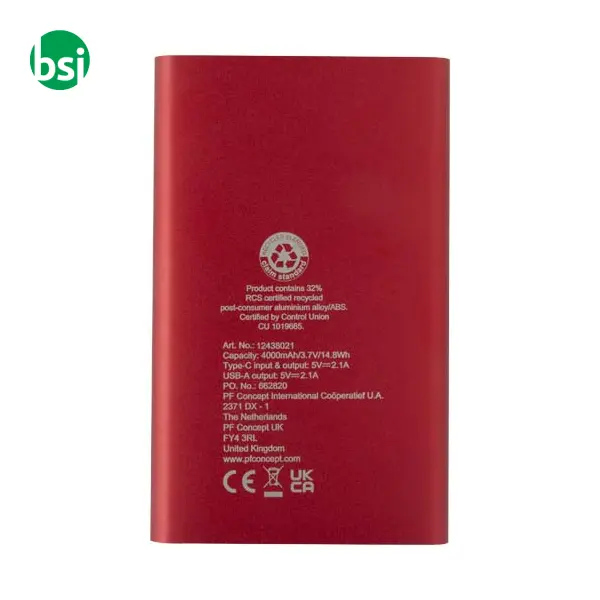 Pep 4000 mAh Type-C recycled aluminium power bank -  5