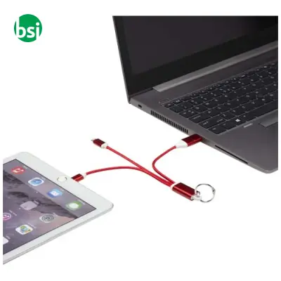 Metal 4-in-1 recycled aluminium charging cable with keychain - Immagine 4