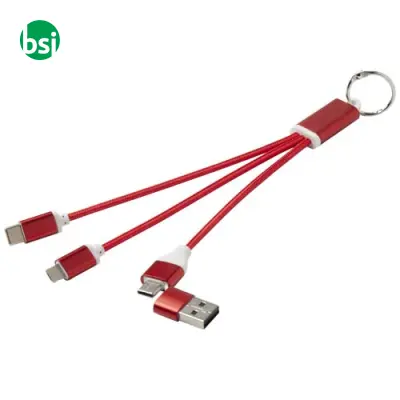 Metal 4-in-1 recycled aluminium charging cable with keychain - Immagine 6