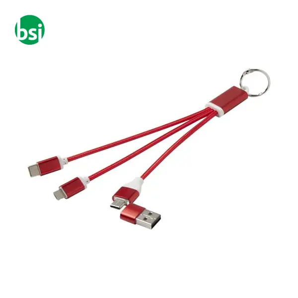 Metal 4-in-1 recycled aluminium charging cable with keychain -  6