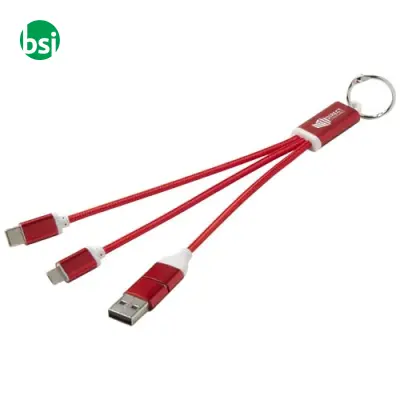 Metal 4-in-1 recycled aluminium charging cable with keychain - Immagine 2